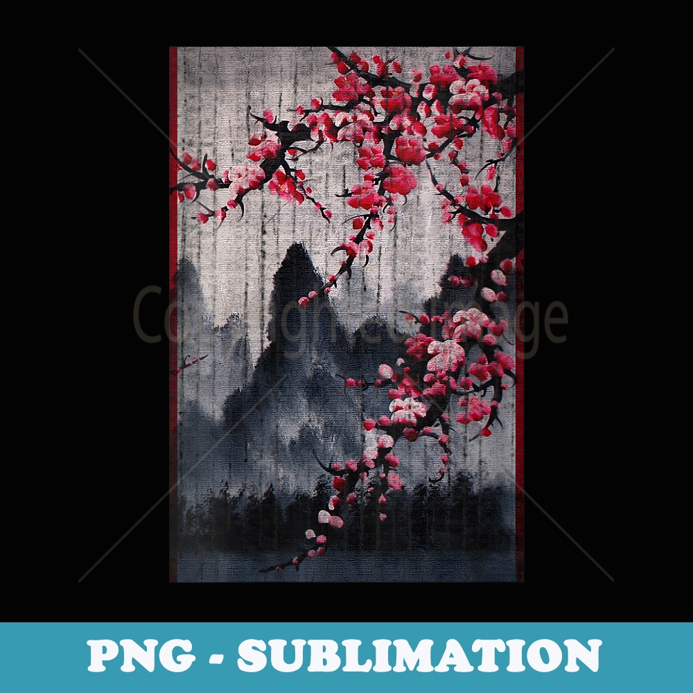 s Vintage Cherry Blossom Woodblock Japanese Graphical Art - Professional Sublimation Digital Download