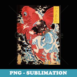 japanese retro vintage artwork samurai on the koi fish - instant png sublimation download