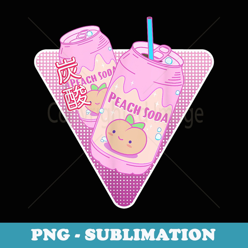 Kawaii Peach Soda Vaporwave Aesthetic Japenese Kanji - Exclusive PNG Sublimation Download