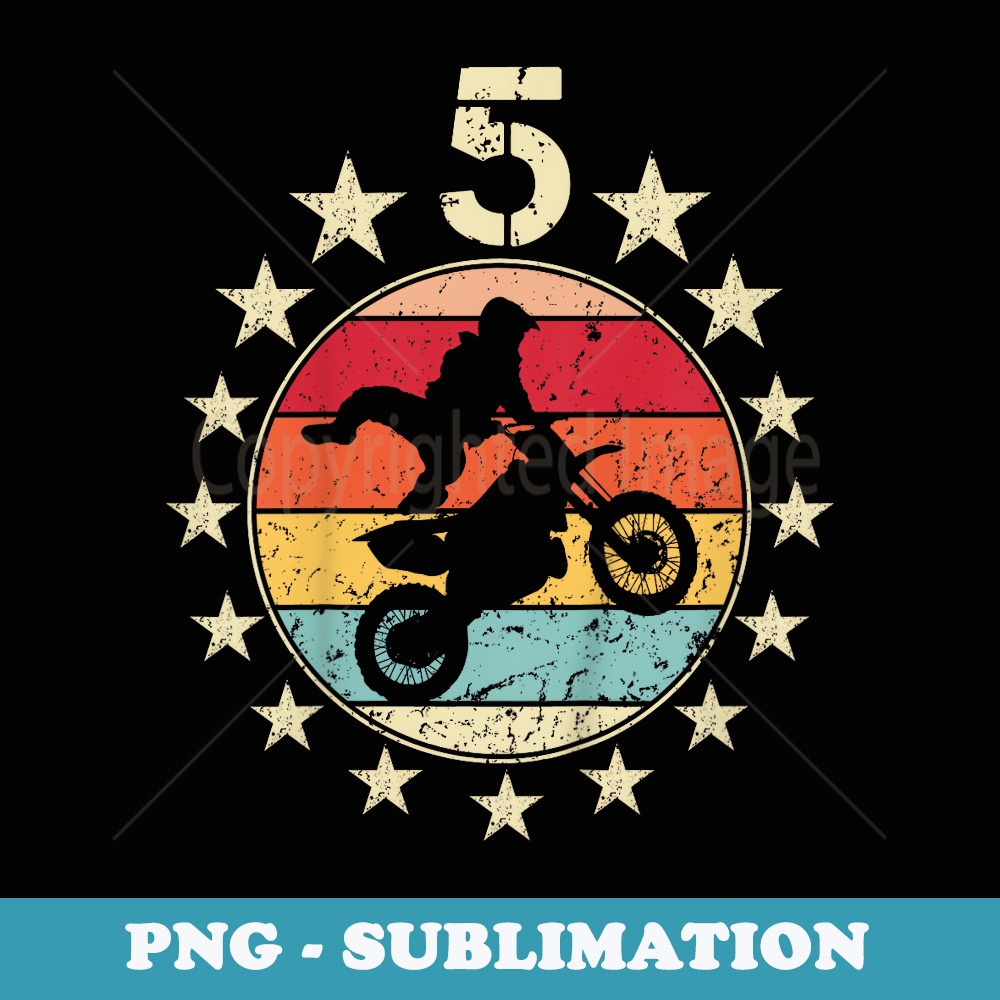 5th Birthday Dirt Bike Boy Girl 5 Year Old Birthday Biker - Retro PNG Sublimation Digital Download