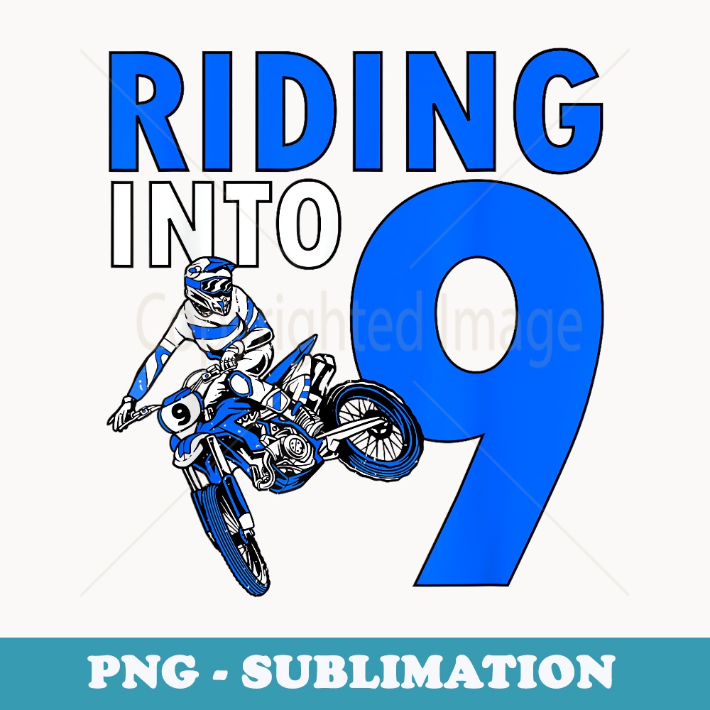 9 Year Old Boy Riding Into Motorcycle 9th Birthday - Premium Sublimation Digital Download