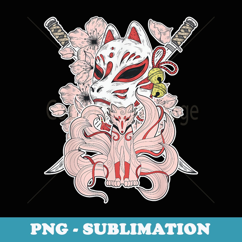 Japanese Mythical Creature Kitsune Mask Nine Tailed Fox - Stylish Sublimation Digital Download