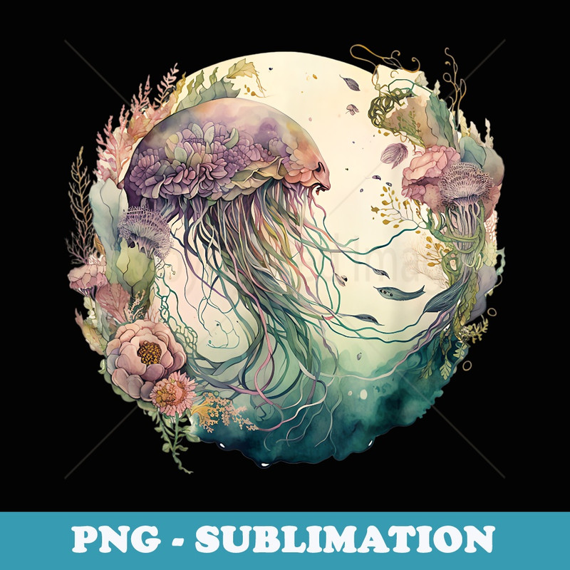 Jellyfish Floral Ocean Animal Scuba Diving - Aesthetic Sublimation Digital File