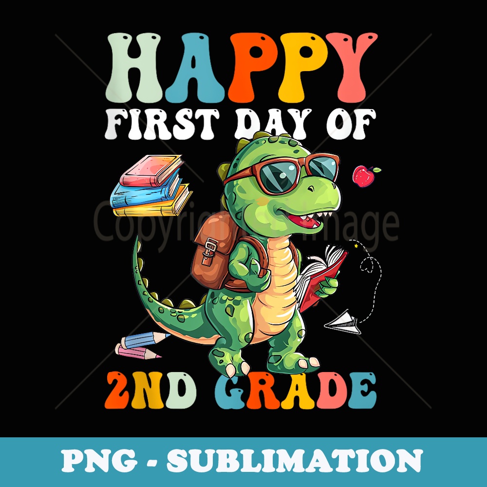 Happy First Day Of School 2nd Grade Boys Cute Dinosaur - Retro PNG Sublimation Digital Download