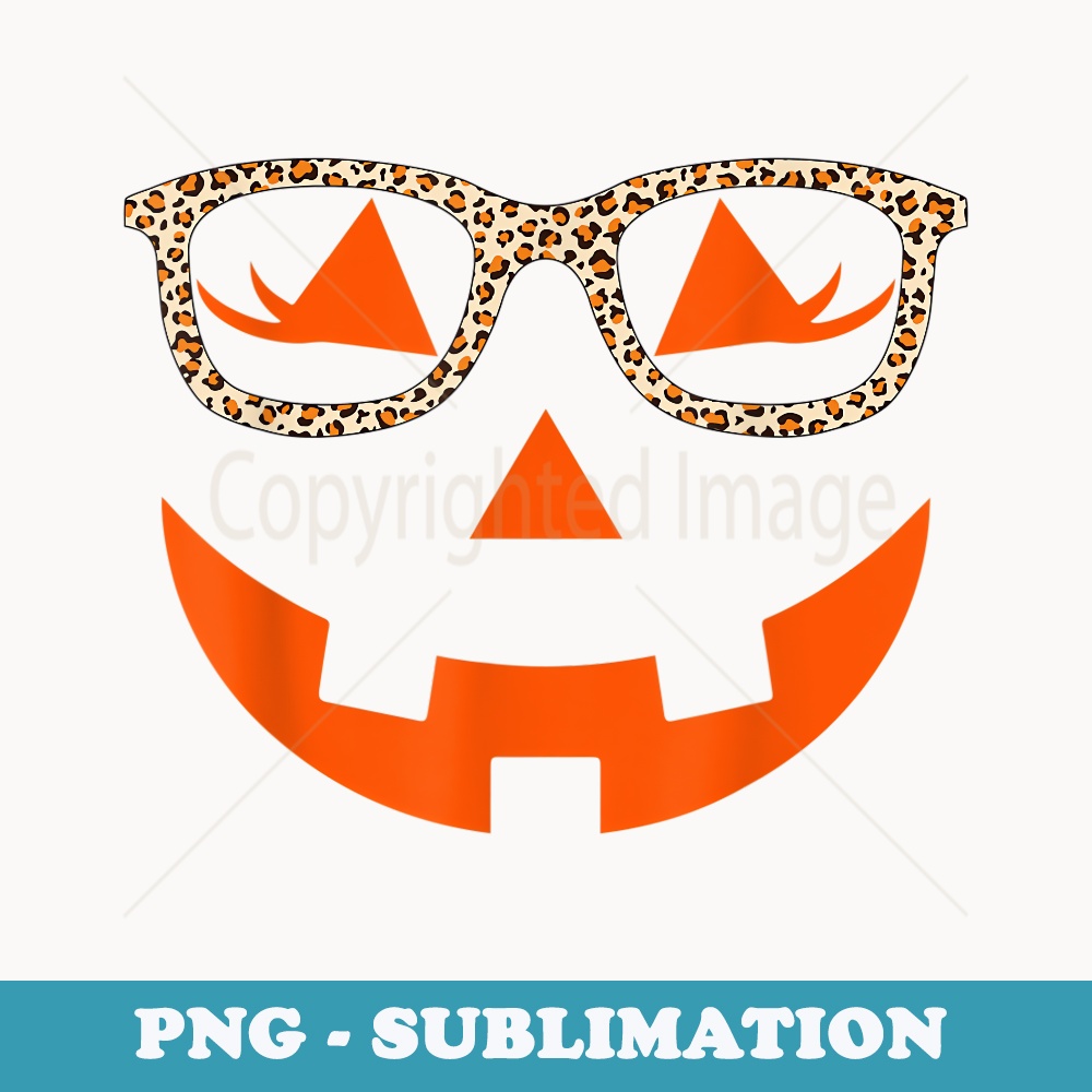 Jack O Lantern With Glasses Halloween Leopard - PNG Sublimation Digital Download