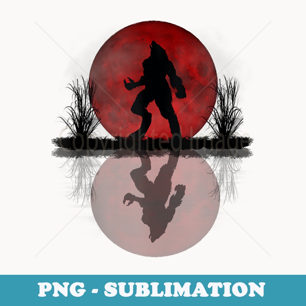 Werewolf Under A Full Blood Moon Howling - Vintage Sublimation PNG Download