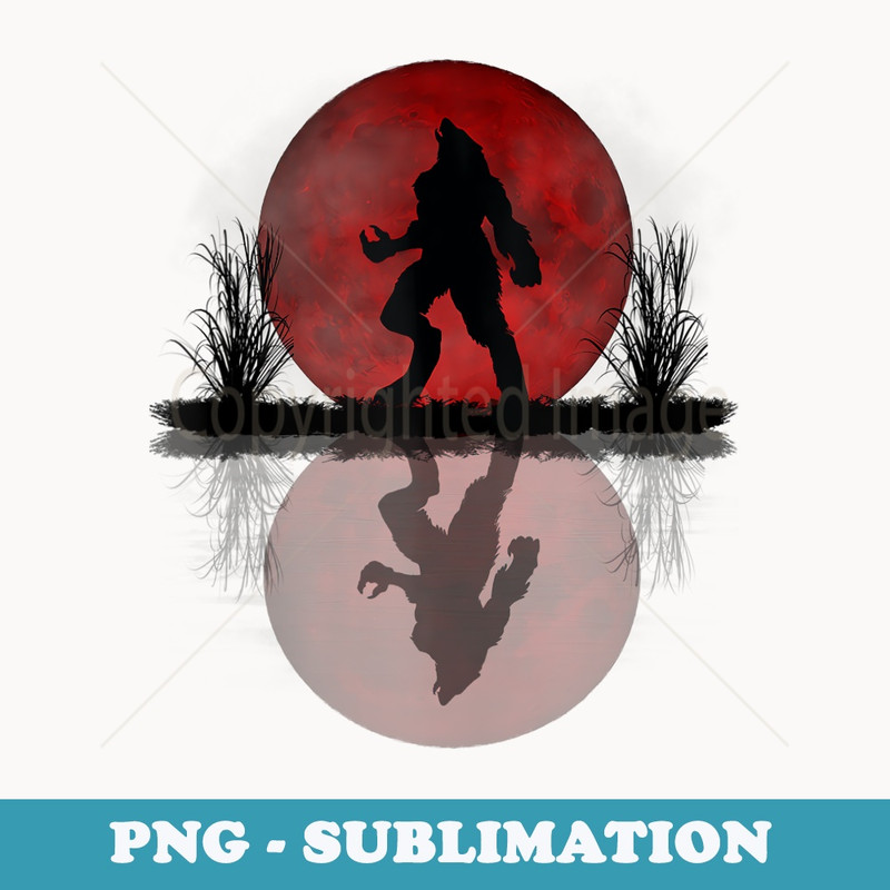 Werewolf Under A Full Blood Moon Howling - Vintage Sublimation PNG Download