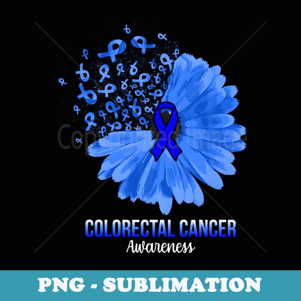 Colorectal Cancer Awareness Dark Blue Ribbon Flower - Trendy Sublimation Digital Download