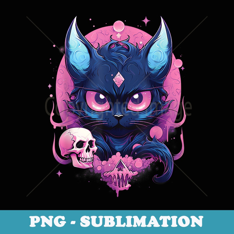 Kawaii Black Cat Skull Pastel Goth Spooky Halloween - Sublimation Digital Download