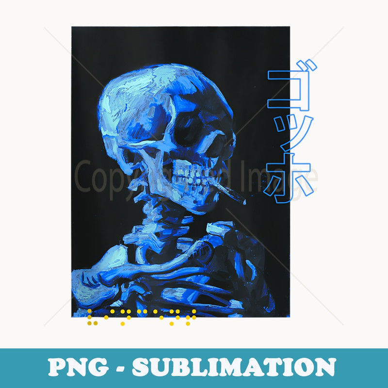 Skeleton Van Gogh Vintage Japanese Vaporwave Text Aesthetic - Exclusive PNG Sublimation Download
