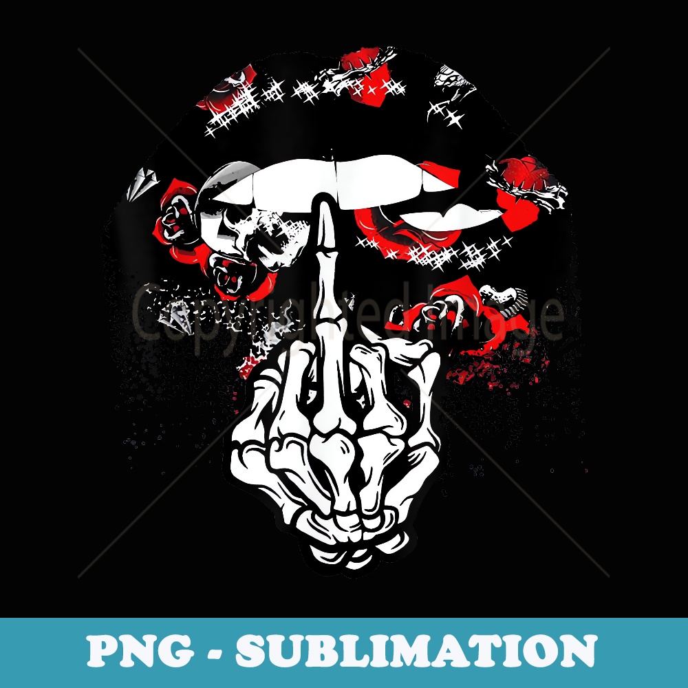 Funny Halloween Skull Lips Skeleton Middle Finger - Signature Sublimation PNG File