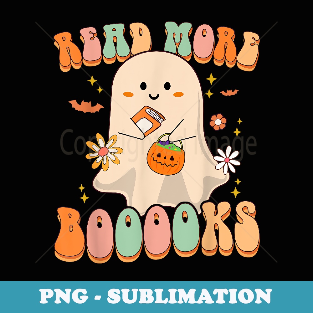 Cute Ghost Book Reading Halloween Boo Teacher - Decorative Sublimation PNG File