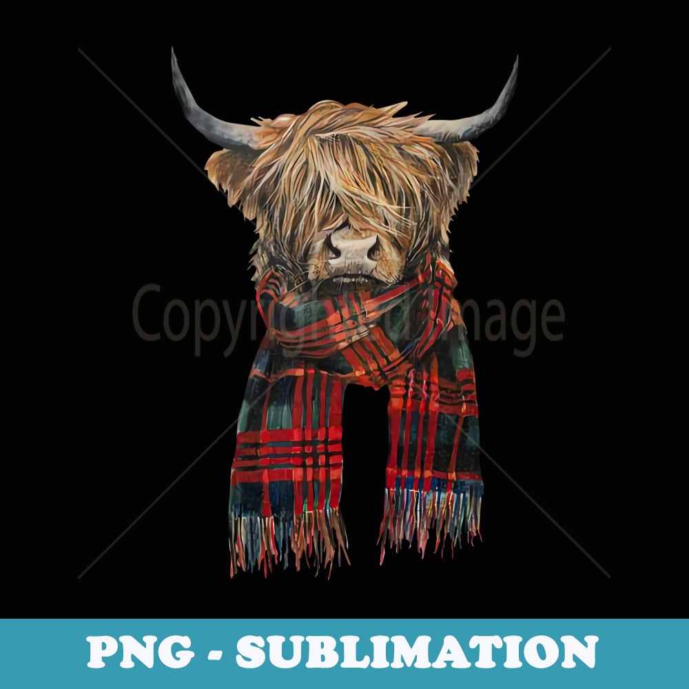 Cute Highland Cow Wearing Buffalo Plaid Scarf Farming Farmer - Retro PNG Sublimation Digital Download