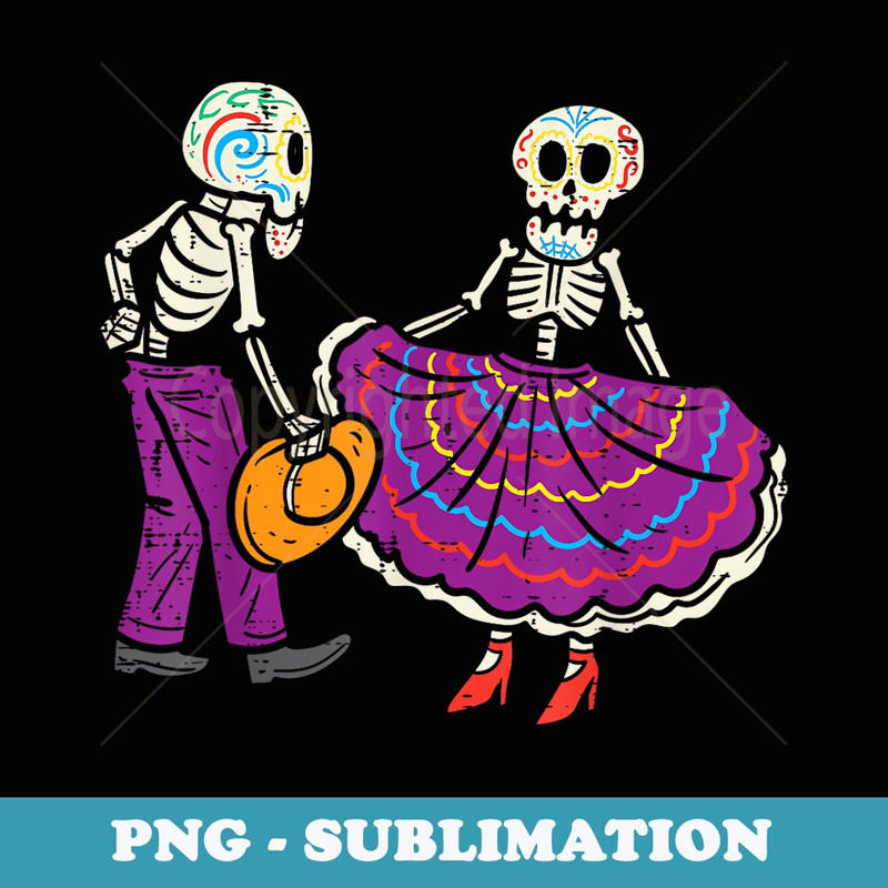 Ballet Folklorico Skeleton Sugar Skull Dia De Los Muertos - Unique Sublimation PNG Download