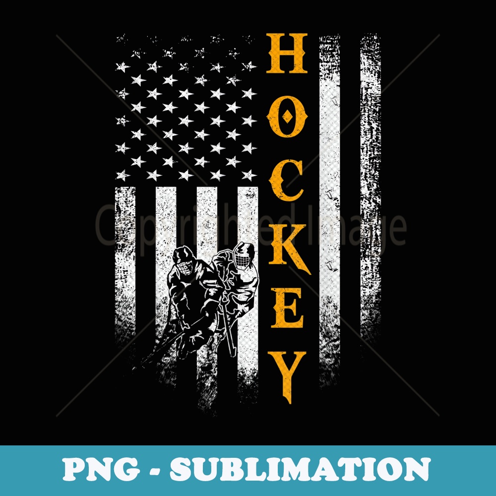 Vintage USA Ice Hockey Player Distressed American Flag Funny - Elegant Sublimation PNG Download