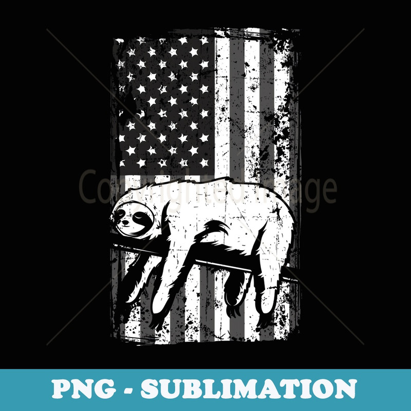 Distressed American Flag Funny Tree Sloth - Instant Sublimation Digital Download
