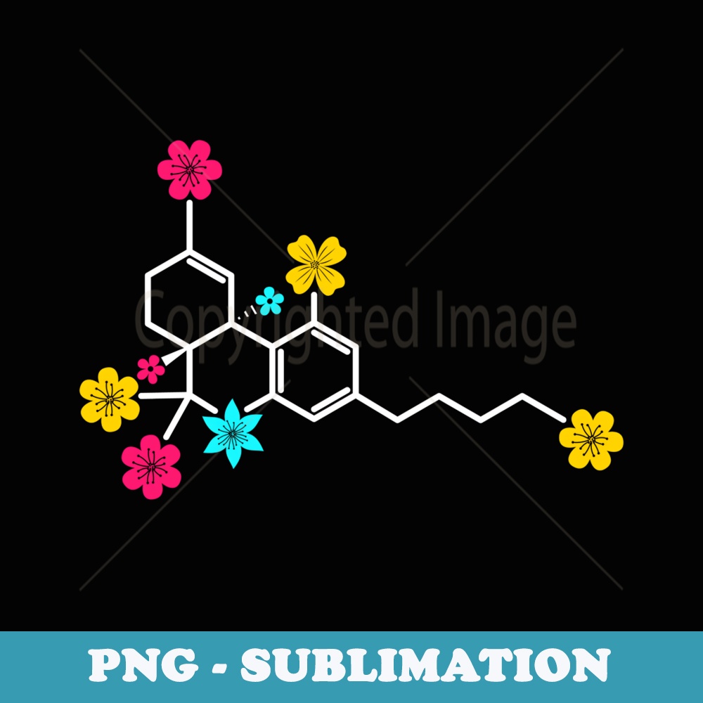 THC Cannabinoid Molecule & Flowers Cannabis Lovers Design - PNG Transparent Sublimation Design