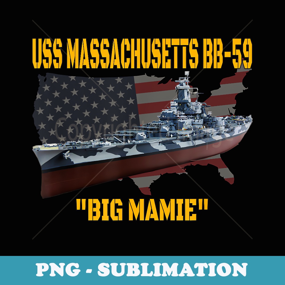WW2 American Warship & USS Massachusetts BB-59 Battleship - PNG Transparent Sublimation Design