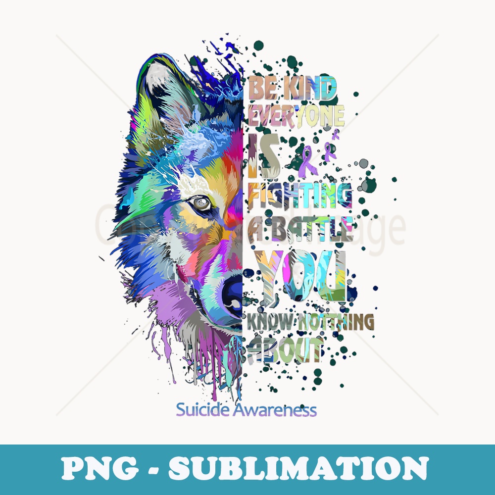 Suicide Awareness Be Kind Everyone Is Fighting A Battle Wolf - Digital Sublimation Download File