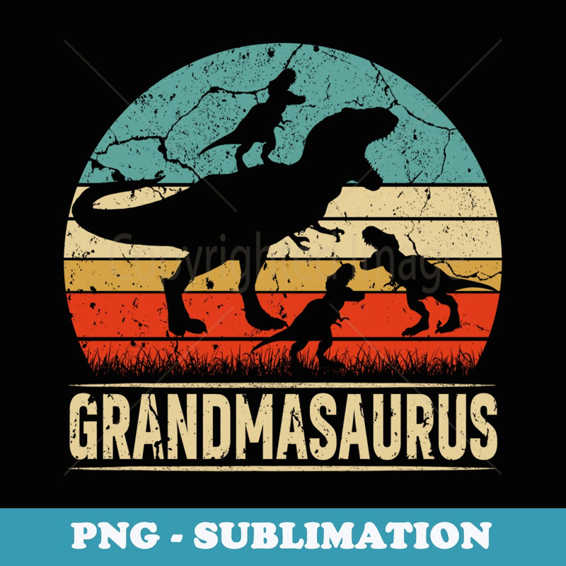 Grandma Dinosaur T Rex Grandmasaurus 3 kids Family Matching - Creative Sublimation PNG Download
