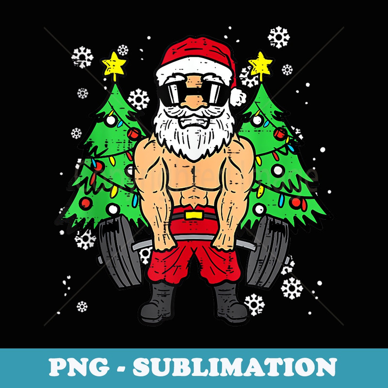 Santa Weightlifting Christmas Fitness Gym Deadlift Xmas Men - Retro PNG Sublimation Digital Download