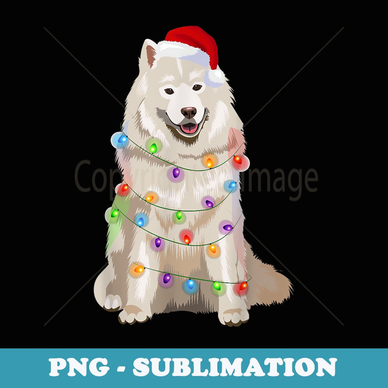 Samoyed Christmas Lights Xmas Dog Lover Santa Hat - Vintage Sublimation PNG Download