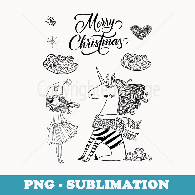 Unicorn Christmas Color Your Own Xmas Coloring - PNG Sublimation Digital Download
