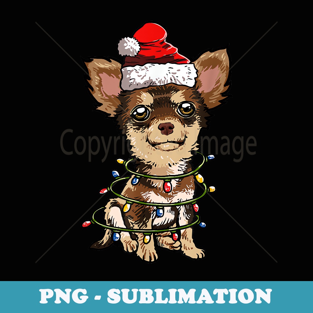 Cute Chihuahua Santa Christmas Tree Lights Xmas Dog - PNG Sublimation Digital Download
