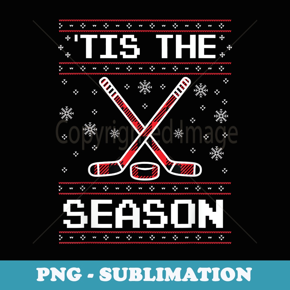 Tis The Season Ice Hockey Red Plaid Ugly Christmas Xmas - Retro PNG Sublimation Digital Download