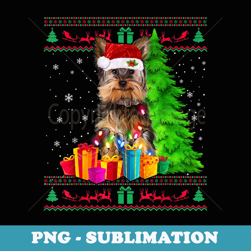 Yorkie Christmas Tree Light Santa Hat Dog Lover er - Digital Sublimation Download File