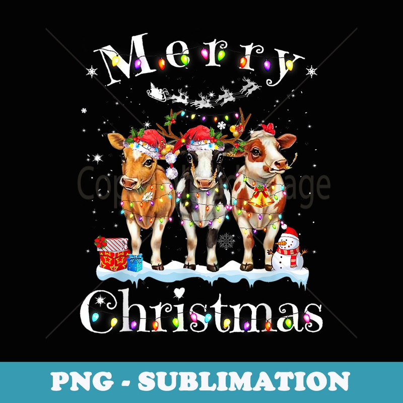 Cow Reindeer Hat Santa Christmas Lights Funny Cow Christmas - Sublimation Digital Download