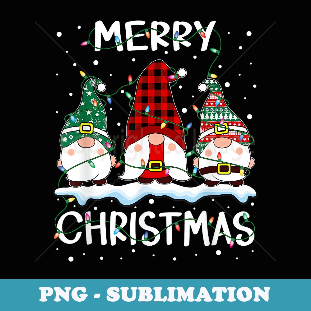 Merry Christmas Gnome Buffalo Plaid Family Xmas Pajamas - Vintage Sublimation PNG Download