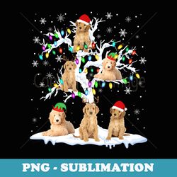 reindeer santa elf goldendoodle on christmas tree xmas light - exclusive png sublimation download
