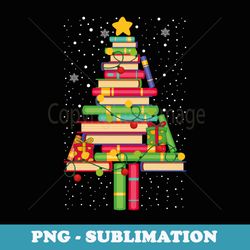 books christmas tree xmas librarian book lovers pajama - signature sublimation png file