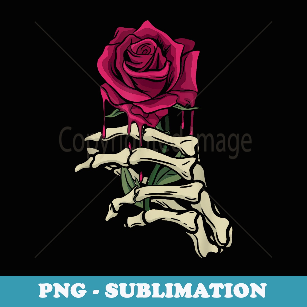 Skeleton Hand Red Rose Flower Aesthetic - Vintage Sublimation PNG Download