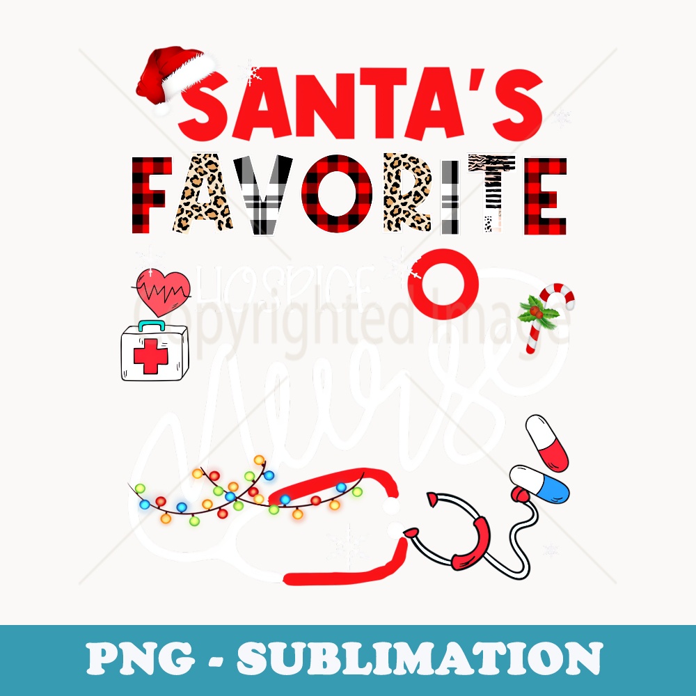 Santas Favorite HOSPICE Nurse Xmas Lights Leopard Plaid - Retro PNG Sublimation Digital Download