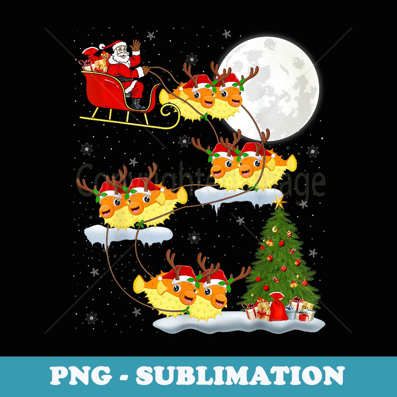 Funny Xmas Lighting Tree Santa Riding Puffer Fish Christmas - Digital Sublimation Download File