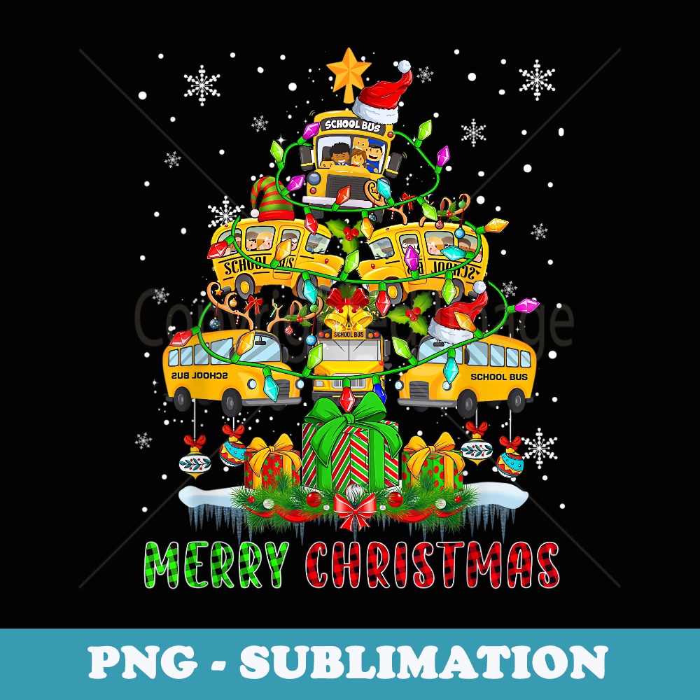 Merry Christmas Santa School Bus Xmas Tree Light Driver - Sublimation PNG File