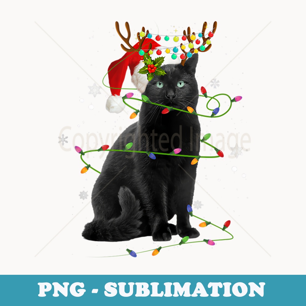 Cat Christmas Lights, Funny Black Cats, Xmas - Decorative Sublimation PNG File