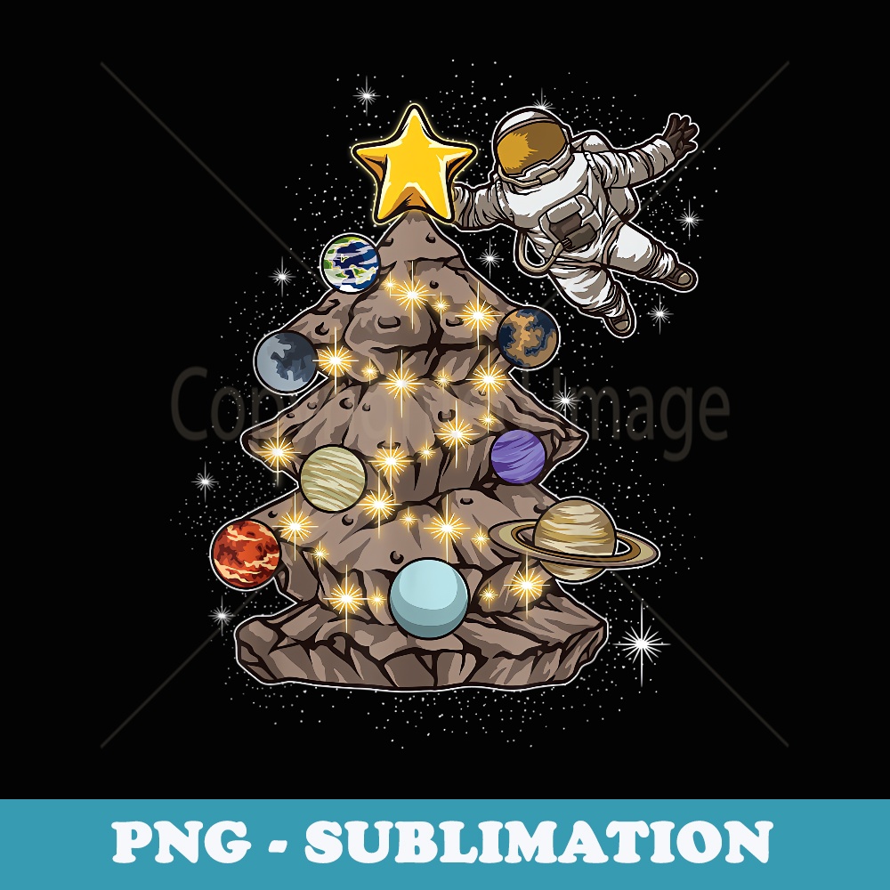 Astronaut Decorates A Christmas Tree In Space - Xmas - PNG Sublimation Digital Download