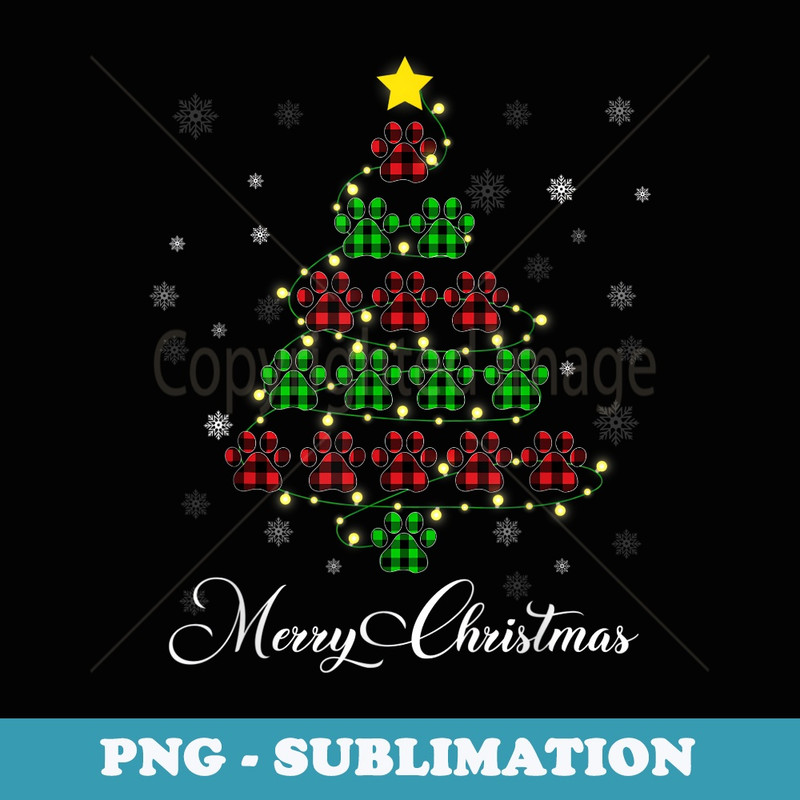 Merry Christmas Dog Cat Paw Print Tree Xmas Lover Pajamas - Creative Sublimation PNG Download