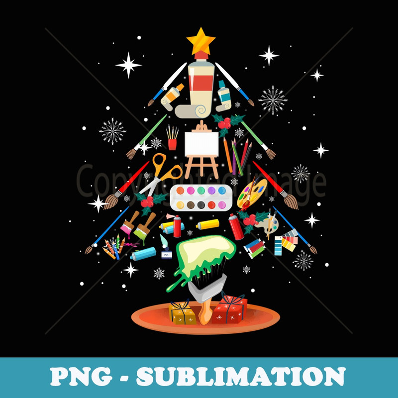 Art Christmas Tree Decor Art Teacher Ugly Artist Xmas Pajama - Exclusive PNG Sublimation Download