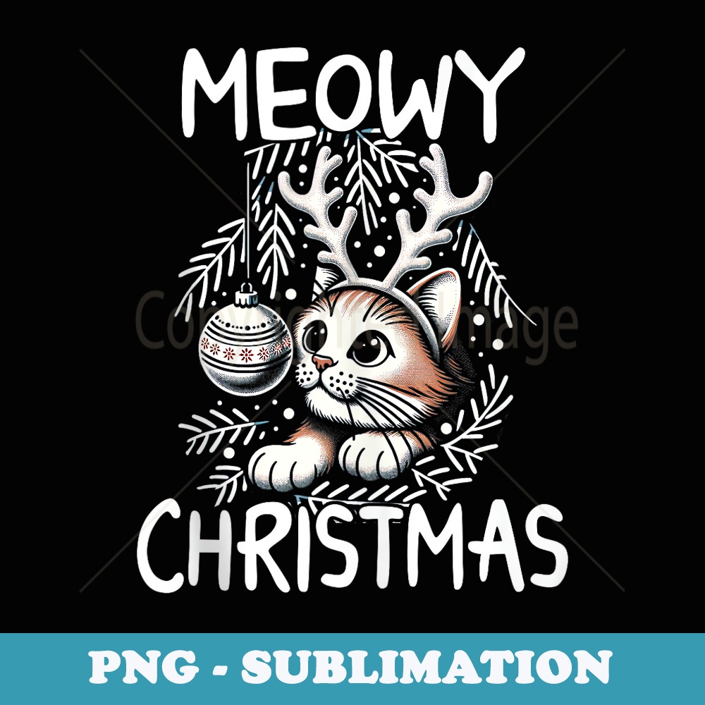 Funny Christmas Cat Reindeer Antlers s Meowy Christmas - PNG Sublimation Digital Download