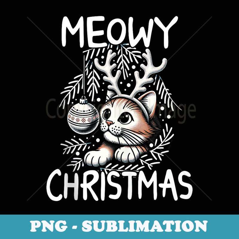 Funny Christmas Cat Reindeer Antlers s Meowy Christmas - PNG Sublimation Digital Download