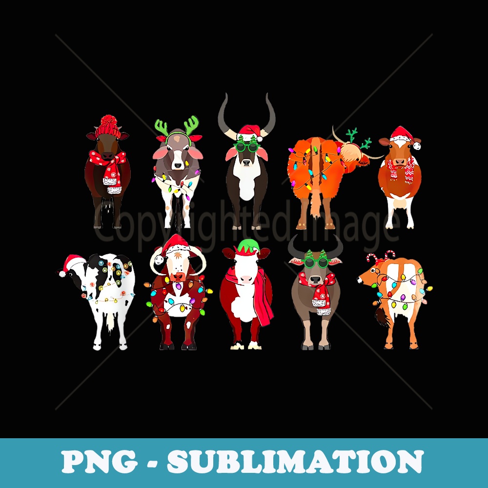 Christmas Cows Farmer Heifer Bull Highland Cow Farm Xmas - Artistic Sublimation Digital File