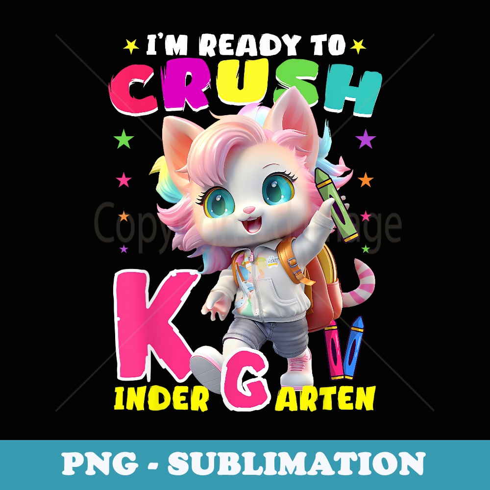 I'm Ready To Crush Kindergarten Unicorn Back To School Girls - Retro PNG Sublimation Digital Download