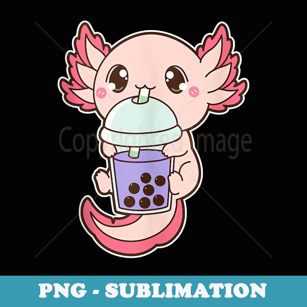 Kawaii Cute Boba Axolotl Taro Ube Bubble Pearl Milk Tea - Instant PNG Sublimation Download