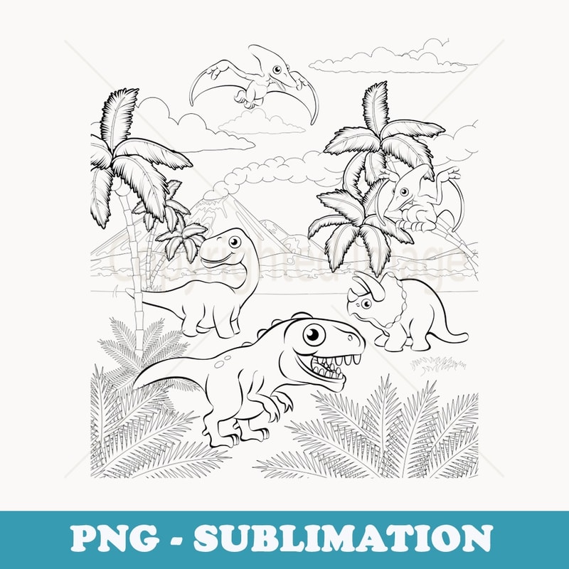 Dinosaur Color In Coloring White s For Toddlers - Sublimation PNG File