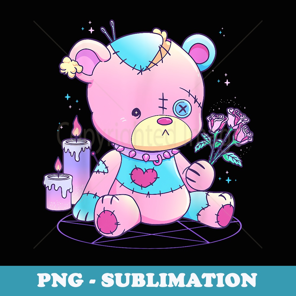 Pastel Goth Teddy Bear Japanese Anime Kawaii Demon Menhera - Trendy Sublimation Digital Download