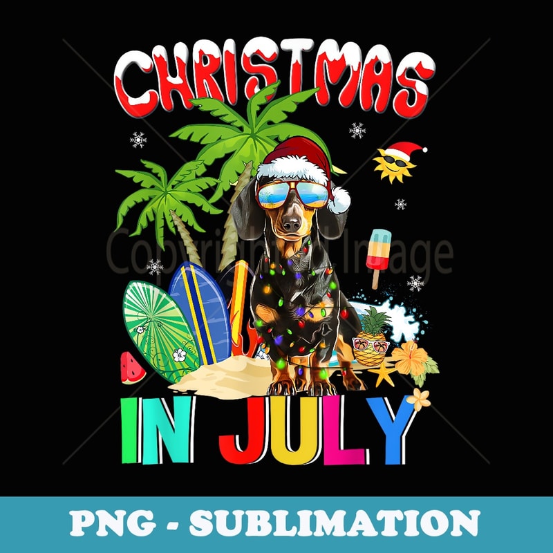 Funny Dachshund in Santa Hat Sunglasses Christmas In July - Elegant Sublimation PNG Download